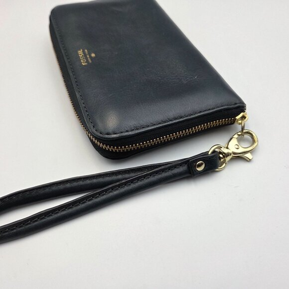 Fossil Wallet Navy Blue Leather Zip Around Accordian Wrislet Strap - Picture 5 of 10